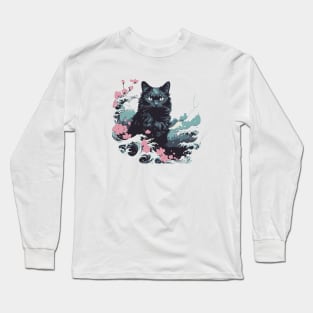 Black cat kanagawa Long Sleeve T-Shirt